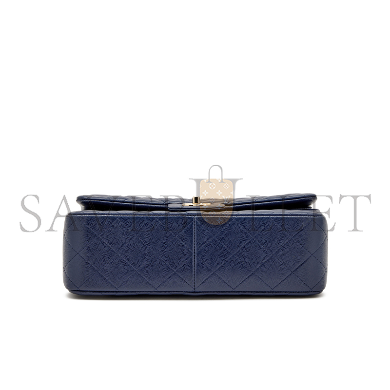 Ch*el master navy blue quilted caviar jumbo classic double flap bag pale gold hardware (30*20*10cm)